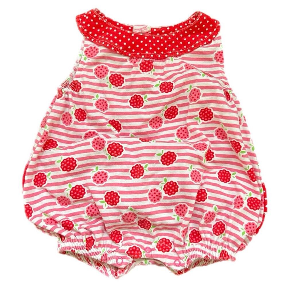 B.T. Kids Bubble Romper Red Pink Raspberry Polka Dot Ruffle 3-6m